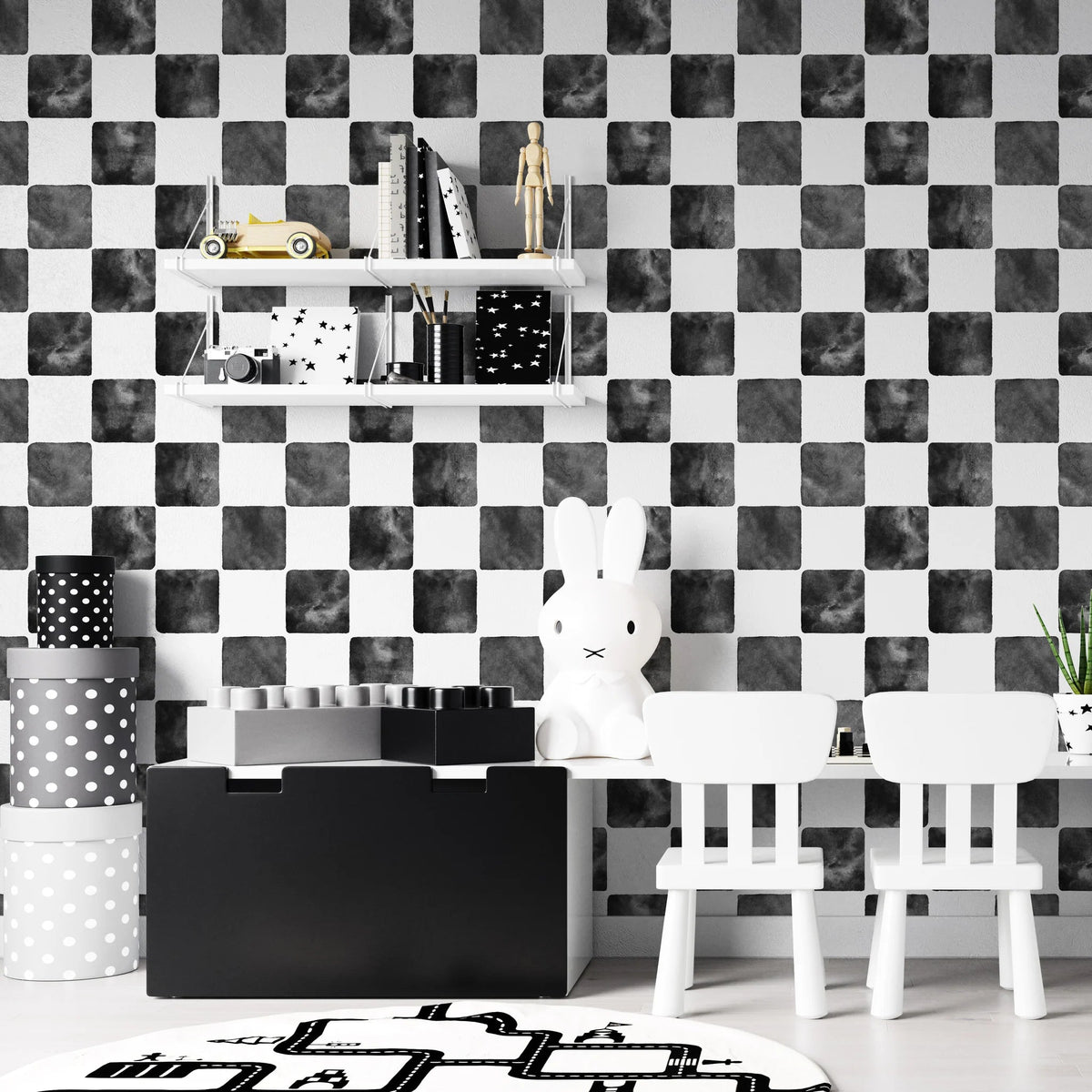 MUNKS & ME - Papier Peint Chambre Enfant à Motif Répété - À Carreaux Billys | Noir