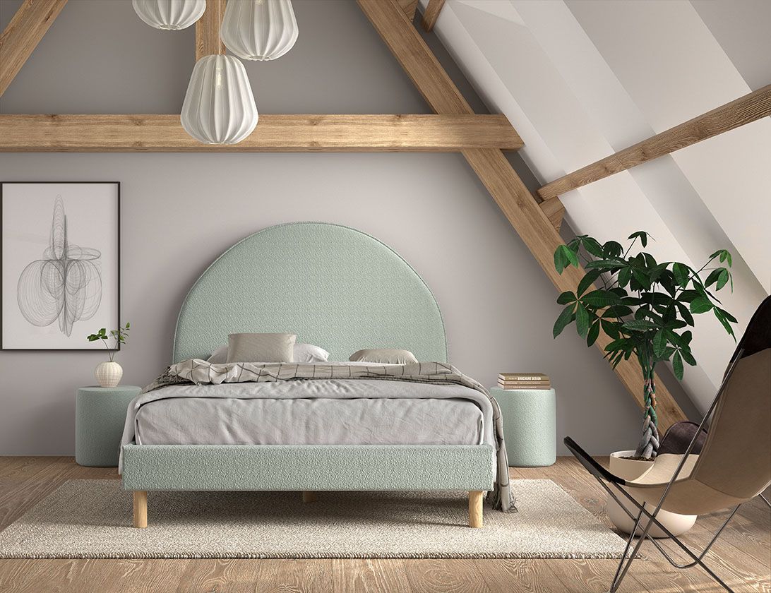 Lit LUNE Stokage 140 X 200 Cm Vert Bouclé VIPACK