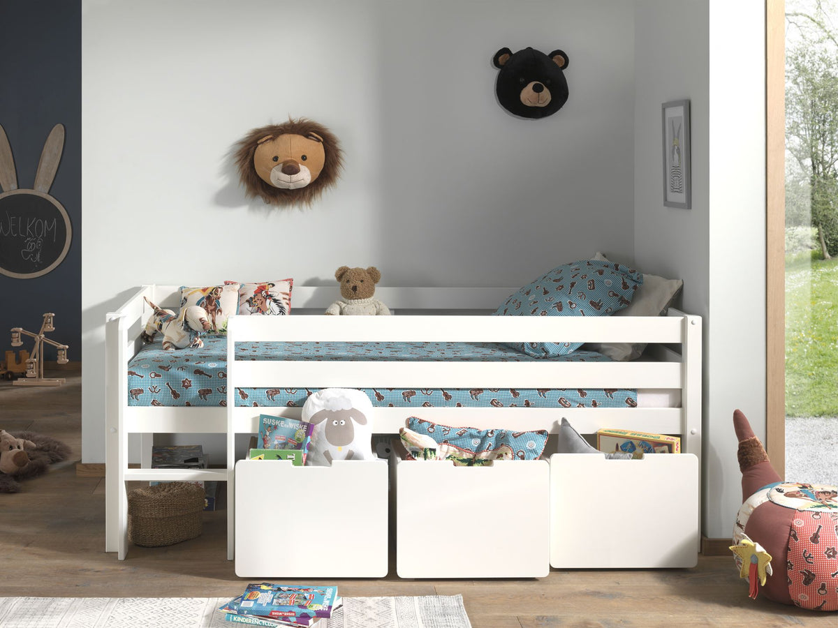 Lit Mi-Hauteur (H 85cm) SCOTT Avec Échelle 90 X 200 cm Blanc VIPACK