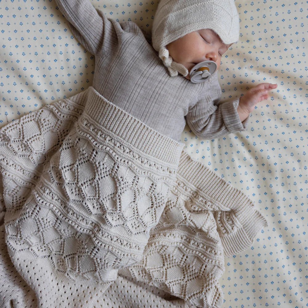 CAM CAM-Plaid Bébé En Tricot Pointelle - Gots - Blanc Cassé