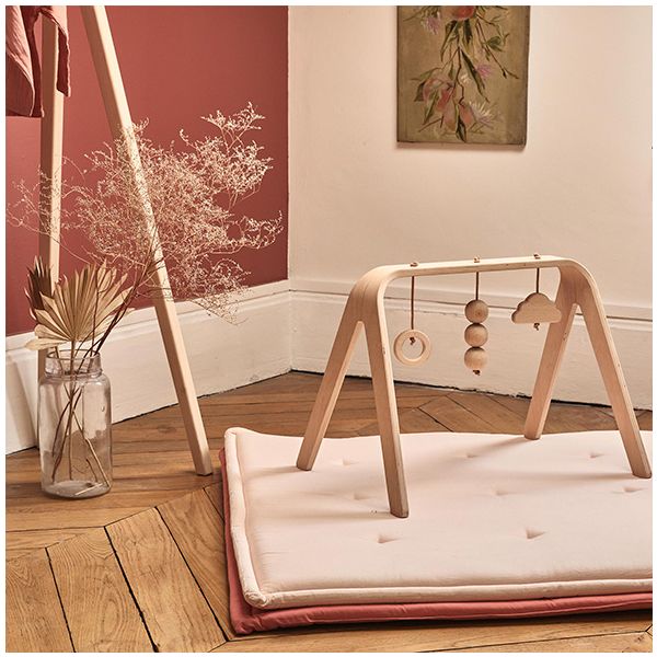 CHARLIE CRANE - Set d'Éveil Complet : Tapis TAMI Marsala Pink + Arche NAHO & Jouets en Bois