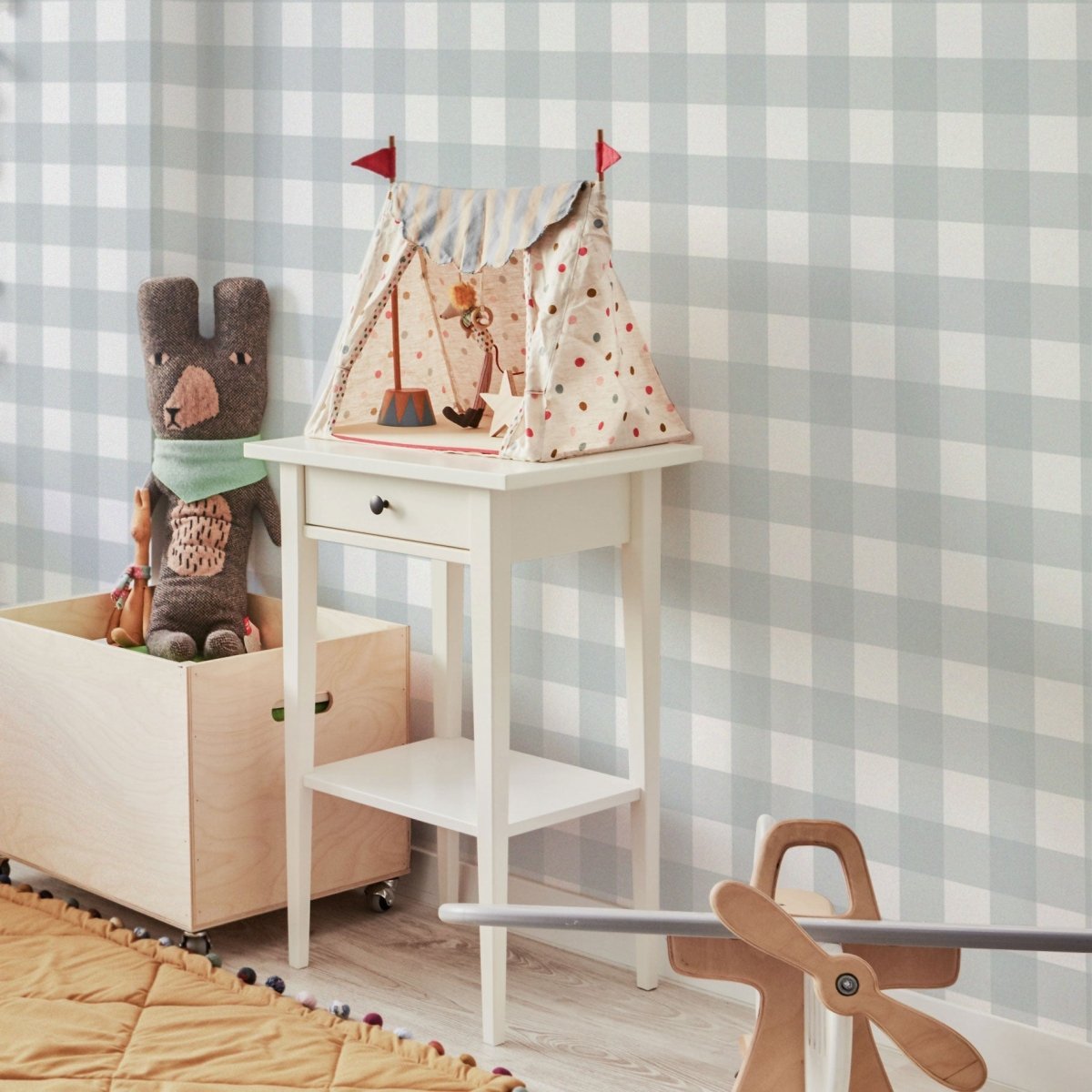 DEKORNIK - Papier Peint Pour Enfants À Carreaux Gris Classique