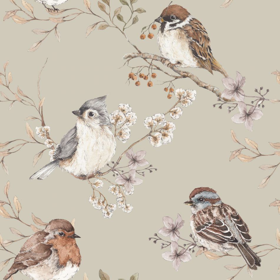 DEKORNIK - Papier Peint Pour Enfants Beige Oiseaux