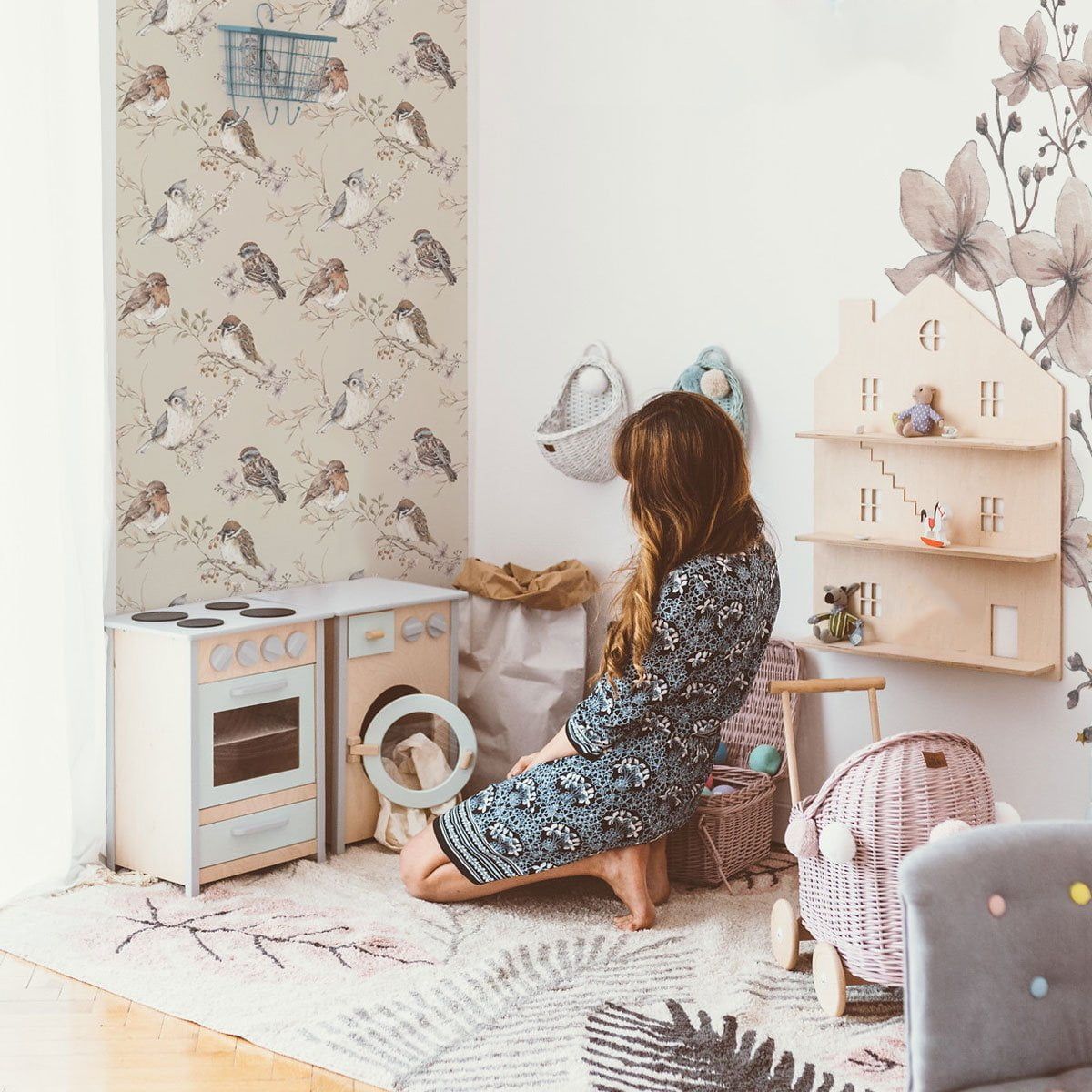 DEKORNIK - Papier Peint Pour Enfants Beige Oiseaux
