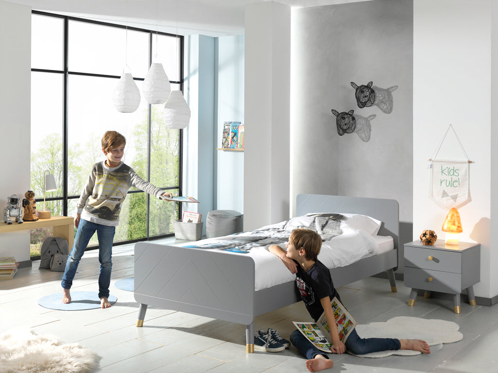 Lit Billy Gris & Table de Chevet - Gris VIPACK