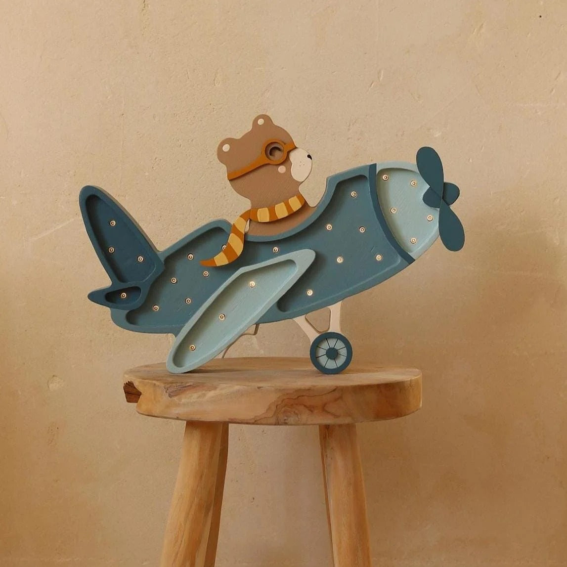 Nachtlicht Little Lights - Flugzeug mit Bärenpiloten | Denim
