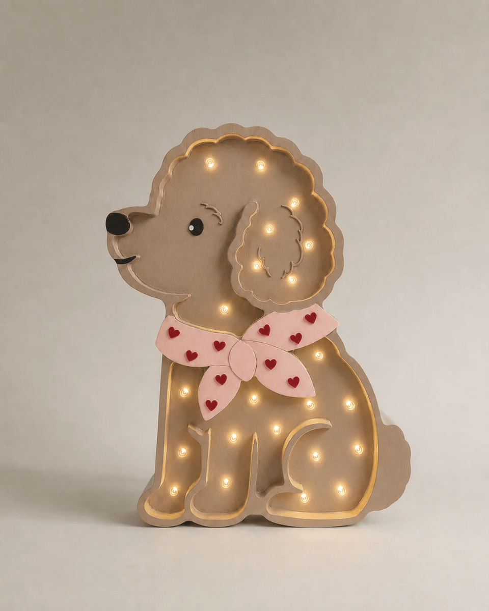 LITTLE LIGHTS-Veilleuse Little Lights - Caniche Lotta | Cœurs Rouges sur Rose