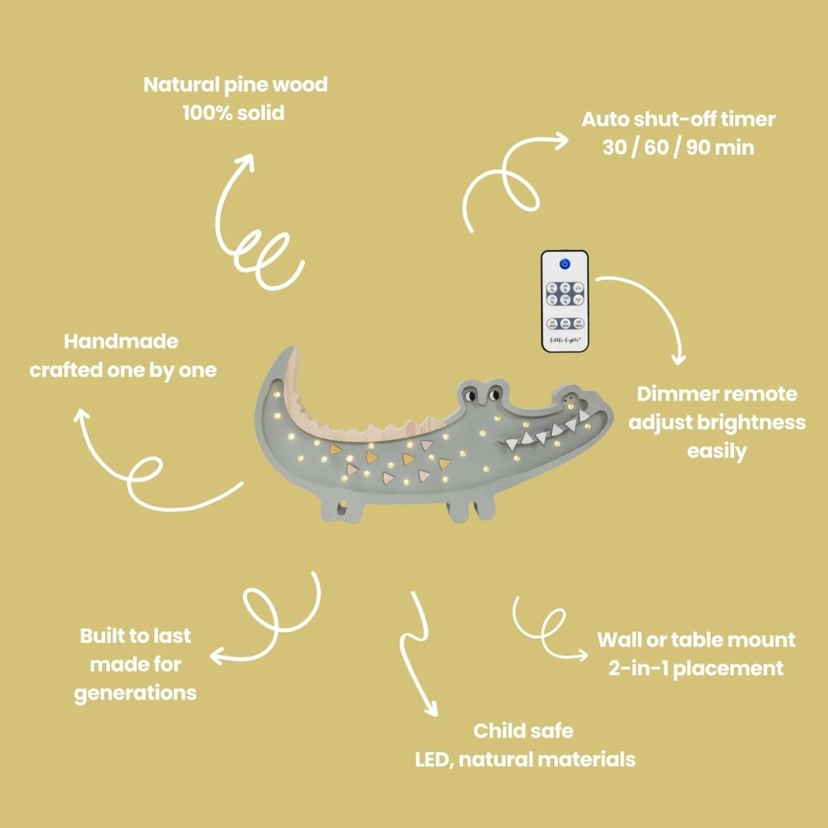 LITTLE LIGHTS-Veilleuse Little Lights - Crocodile | Kaki Pastel