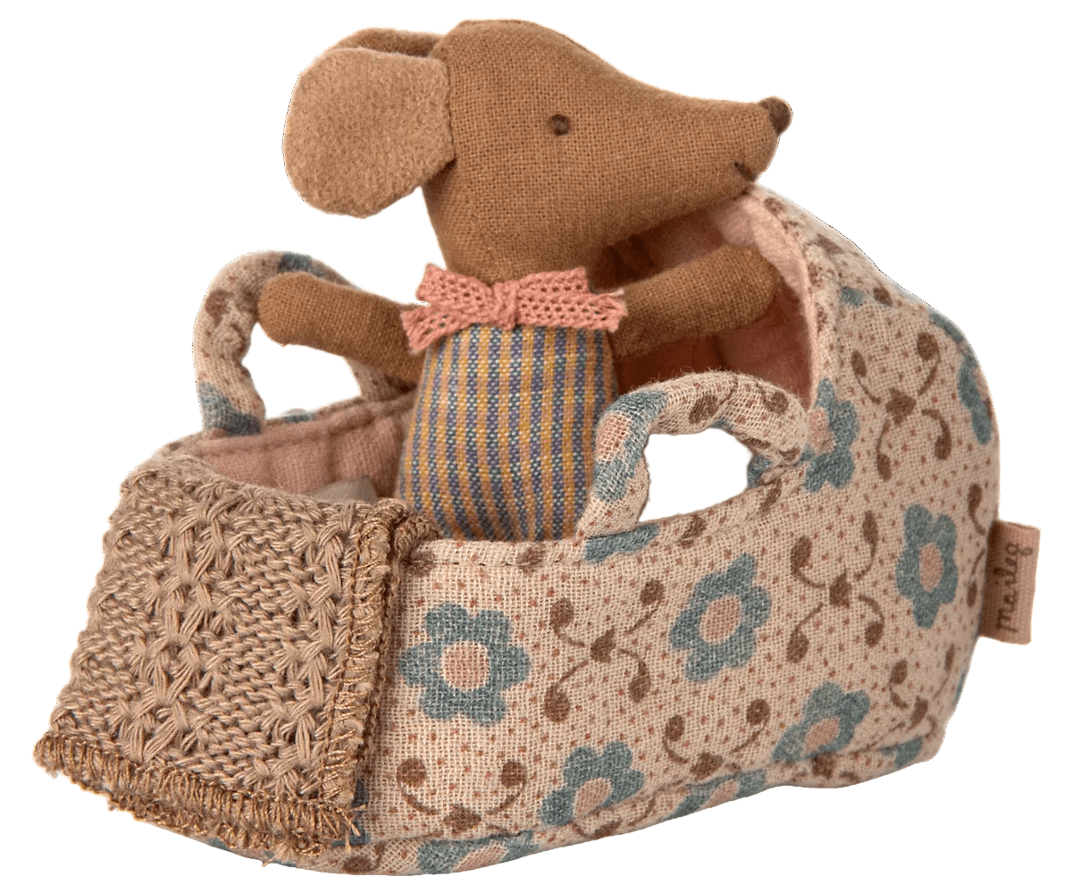 MAILEG - Couffin, Bébé Souris - Rose