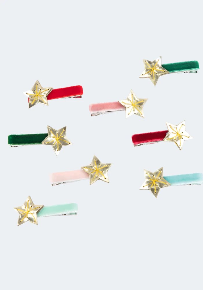 MERI MERI - Assortiment De 8 Pinces À Cheveux En Velours Etoiles Dorées