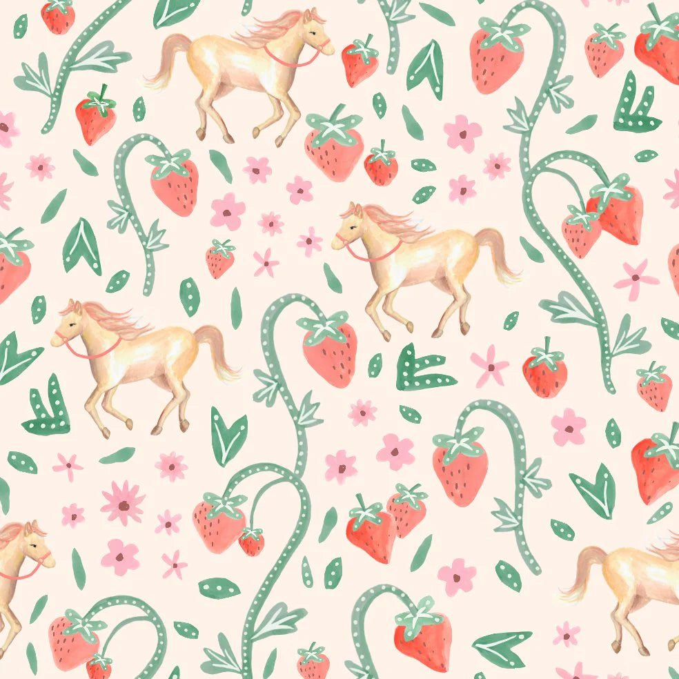 MUNKS & ME - Motif De Répétition Du Papier Peint Panoramique Pour Enfants - Chevaux Fraises