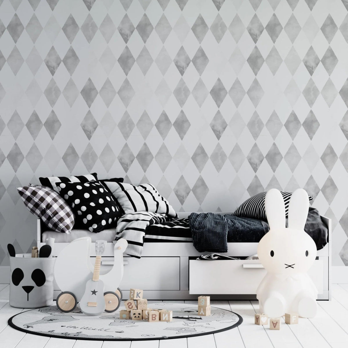MUNKS & ME - Papier Peint Panoramique Pour Enfants - Aquarelle Harlequin | Gris