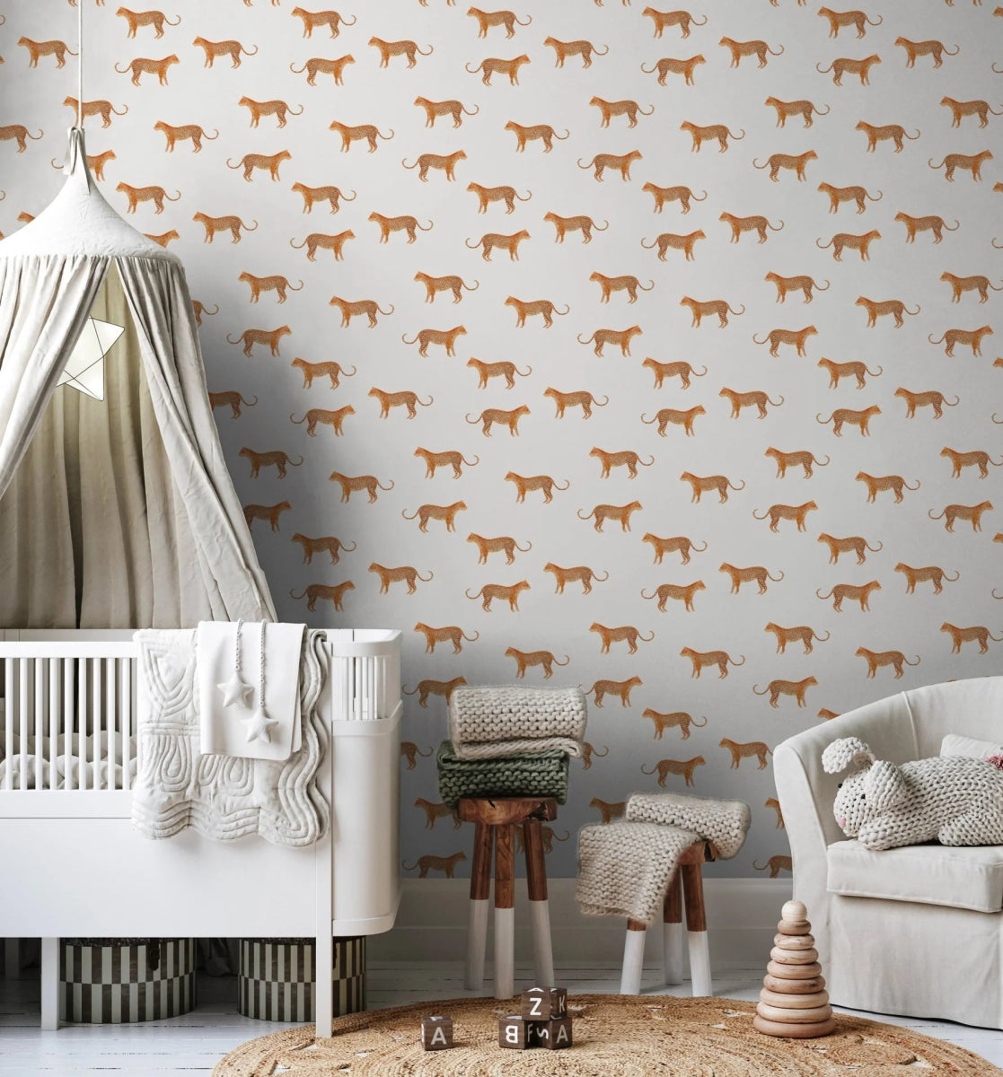 MUNKS & ME - Papier Peint Panoramique Pour Enfants - Motif Répété Guépard Crème