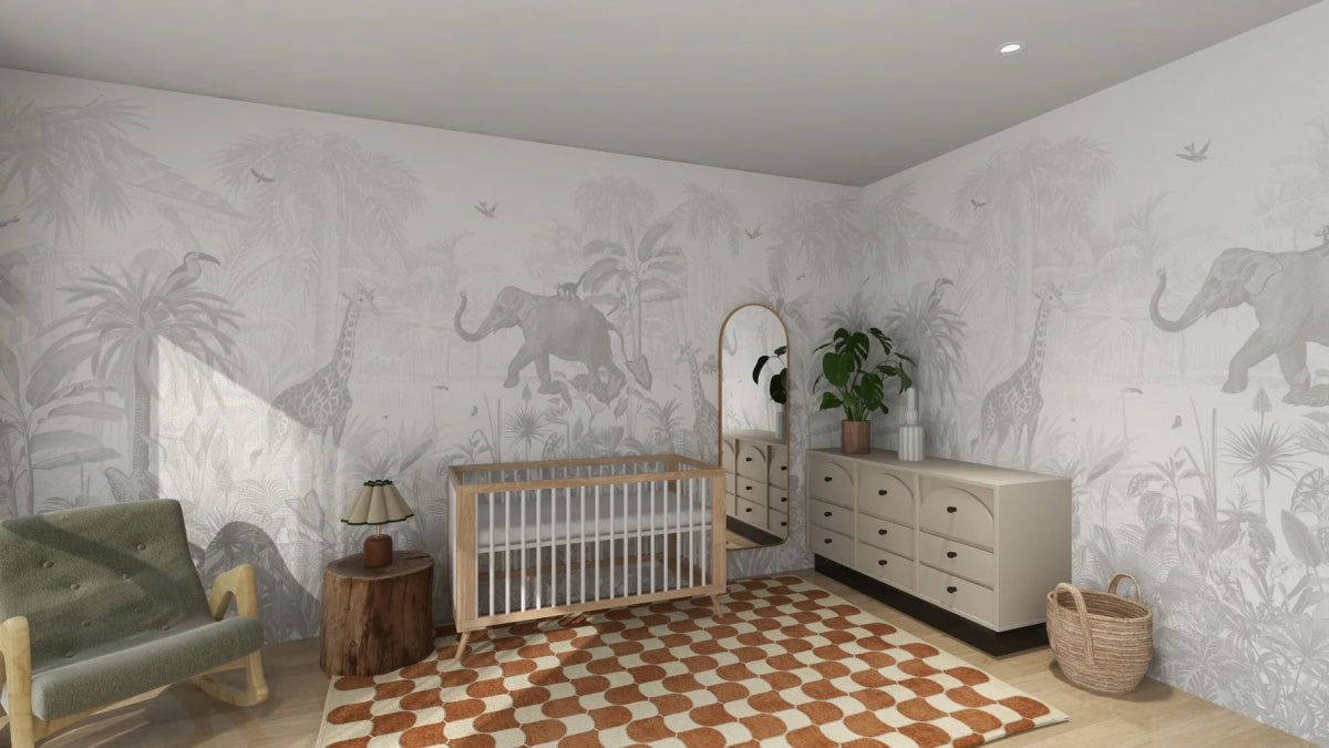 MUNKS & ME - Papier Peint Panoramique Pour Enfants - Munks + Me X Olivia Bowen | Jungle Magique Monochrome