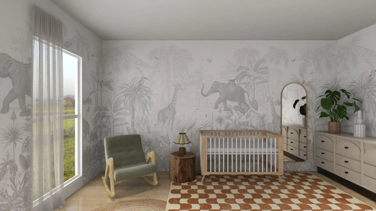 MUNKS & ME - Papier Peint Panoramique Pour Enfants - Munks + Me X Olivia Bowen | Jungle Magique Monochrome