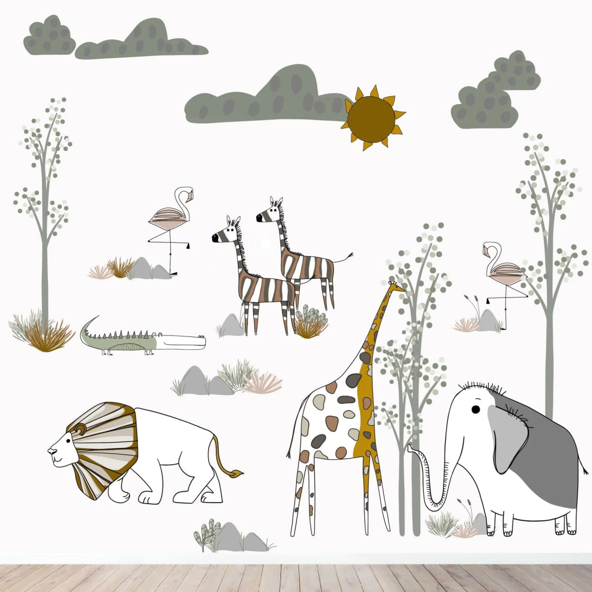 MUNKS & ME - Papier Peint Panoramique Pour Enfants - Scène De Safari Animée