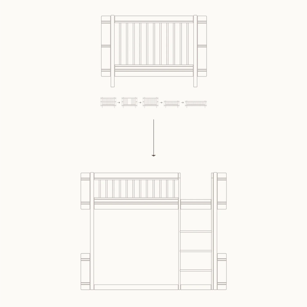 OLIVER FURNITURE - 041453 - Kit De Conversion - Lit Bébé Évolutif Mini+, Avec Kit Junior Inclus - En Lit Mezzanine Mi - haut, Blanc/chêne