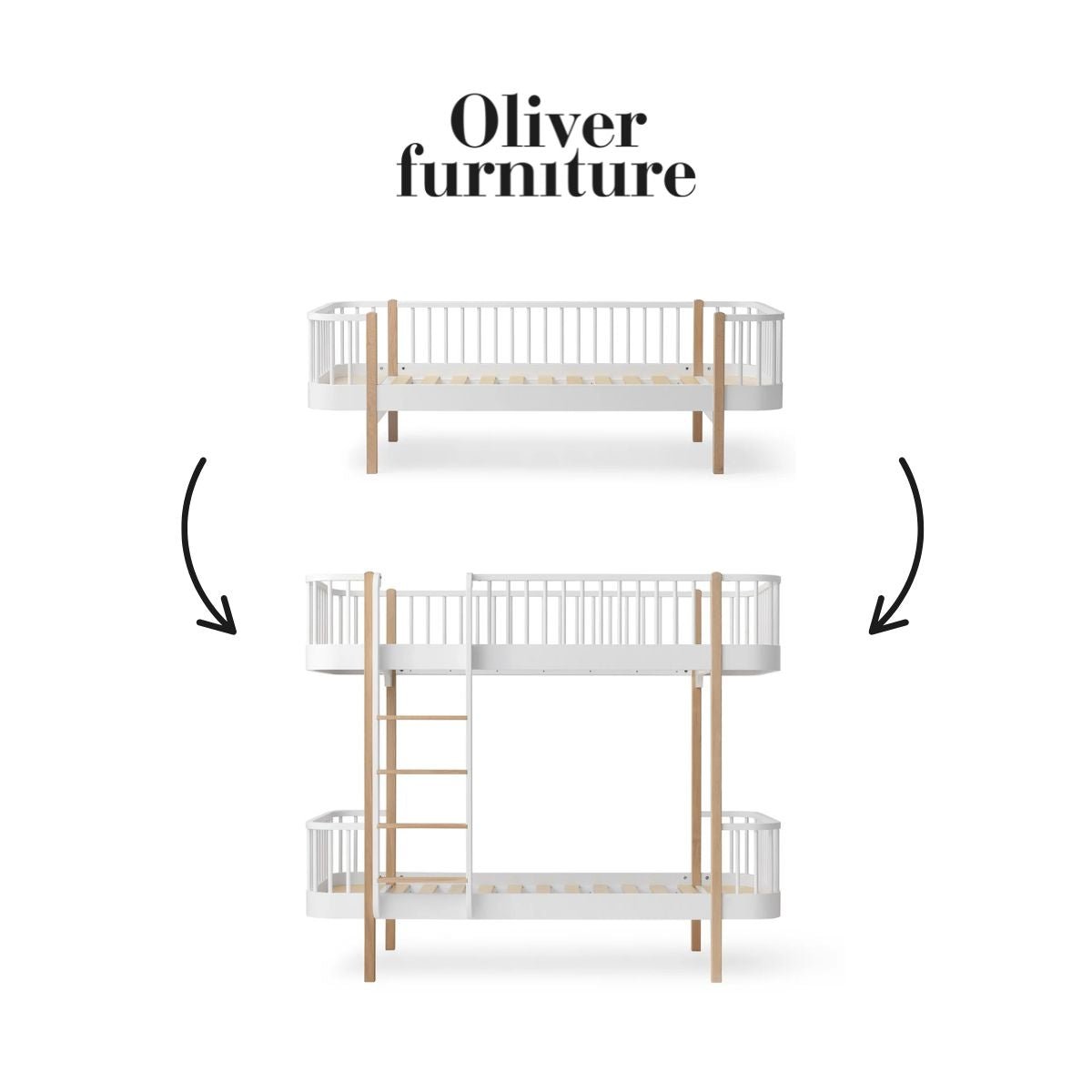 OLIVER FURNITURE - 041519 - Kit De Conversion Original, Lit Banquette - En Lit Superposé, Blanc/chêne