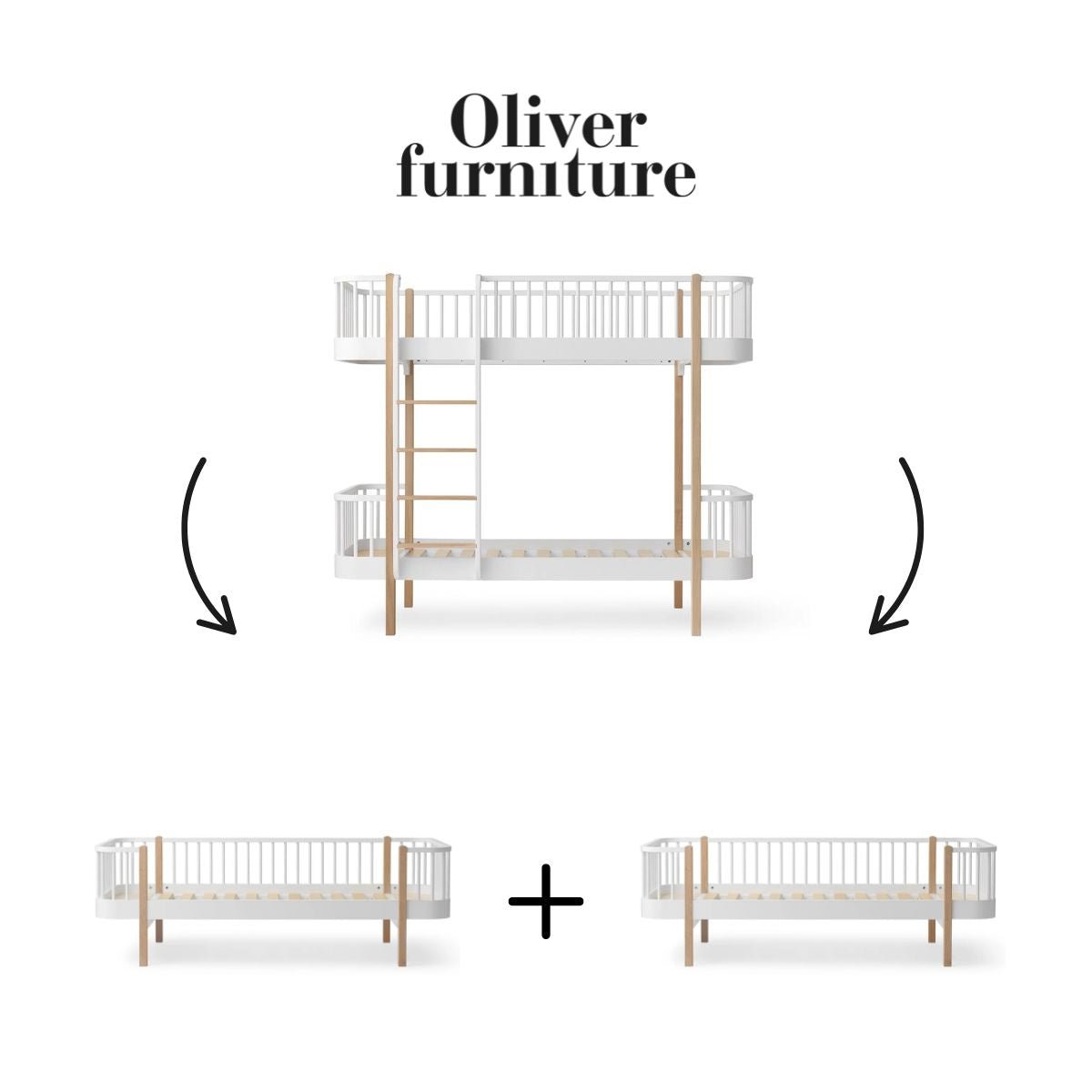 OLIVER FURNITURE - 041561 - Kit De Conversion Original, Lit Superposé - En 2 Lits Banquettes, Blanc/chêne