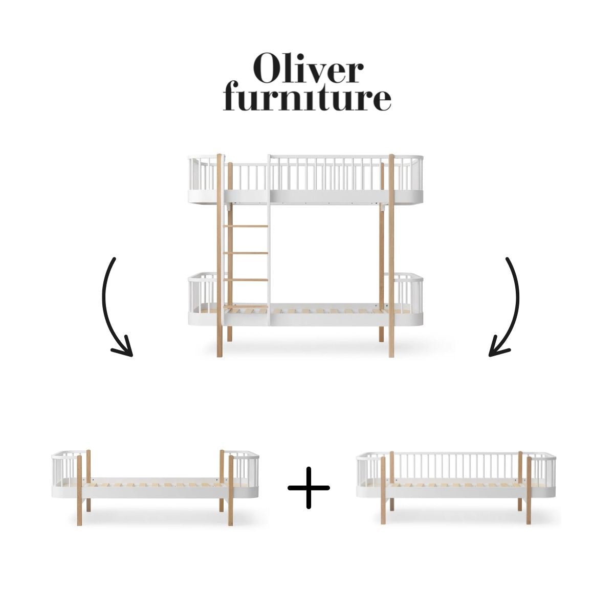 OLIVER FURNITURE - 041569 - Kit De Conversion Original, Lit Superposé - En 1 Lit Et 1 Lit Banquette, Blanc/chêne - Les Petits