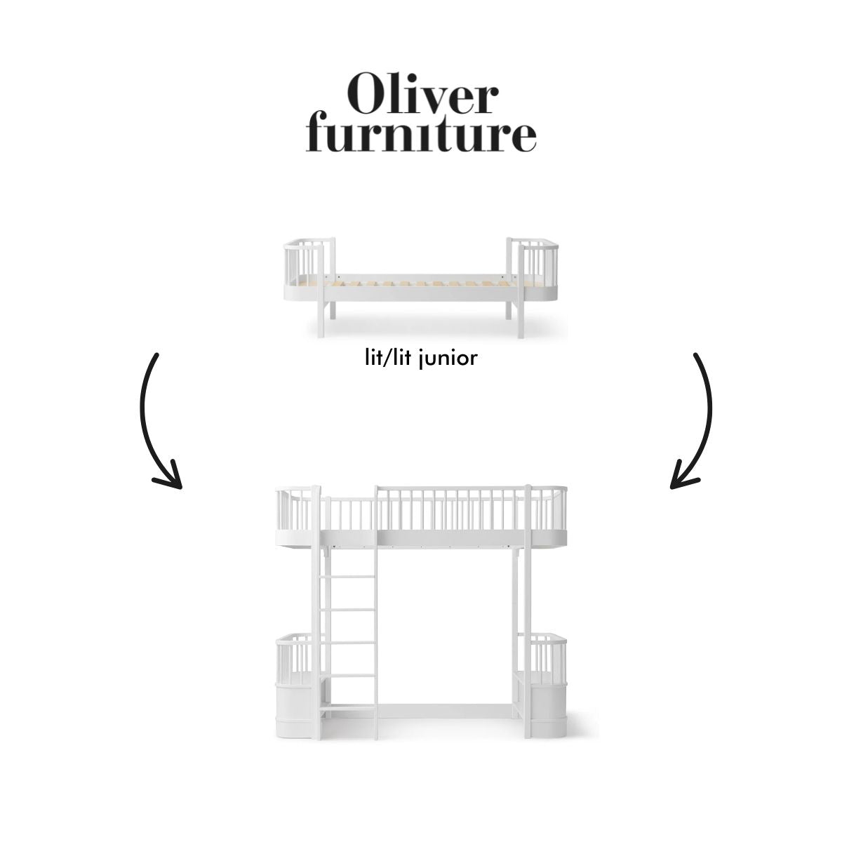 OLIVER FURNITURE - 041703 - Kit De Conversion Original, Lit/lit Junior - En Lit Mezzanine Haut, Blanc