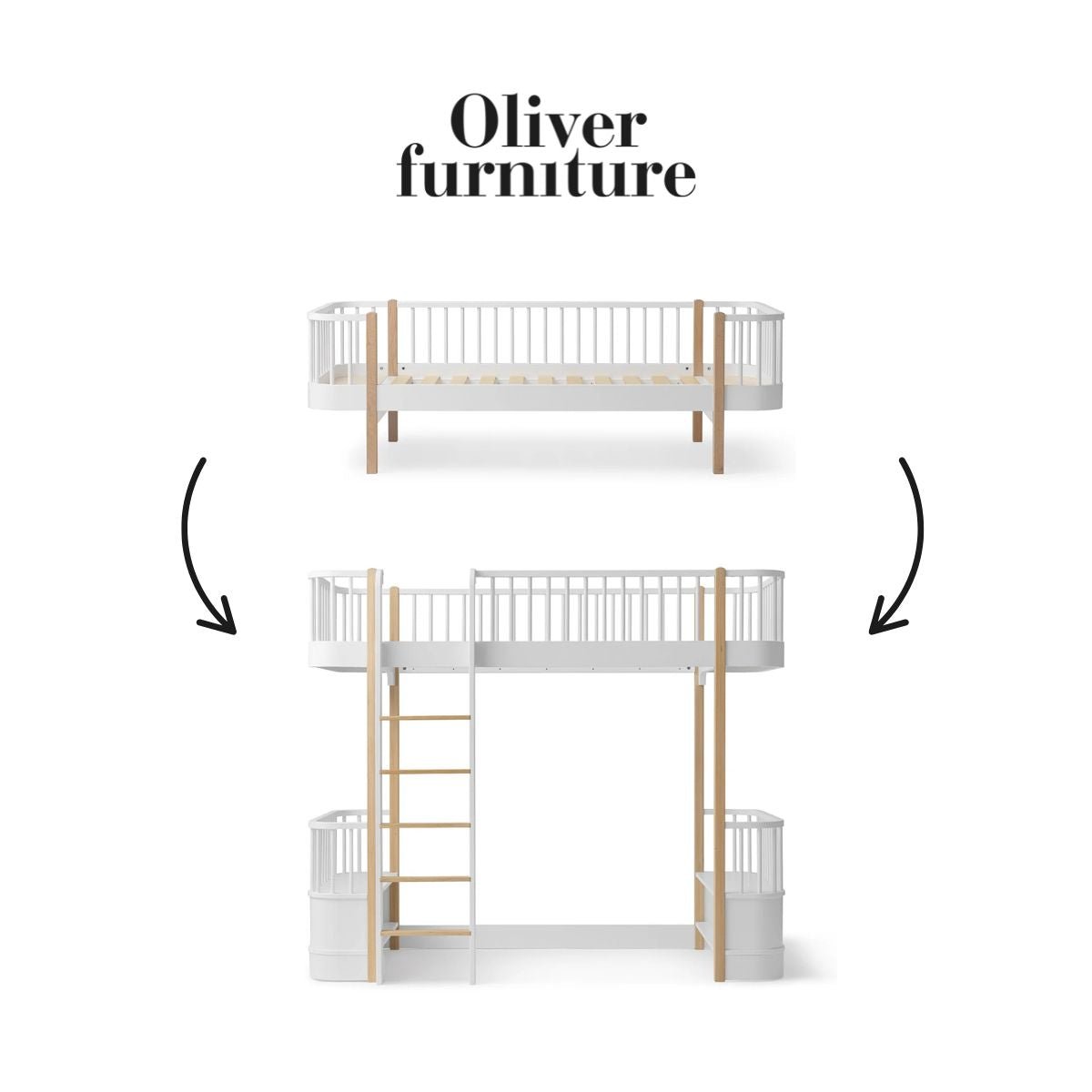 OLIVER FURNITURE - 041708 - Kit De Conversion Original, Lit Banquette - En Lit Mezzanine Haut, Blanc/chêne