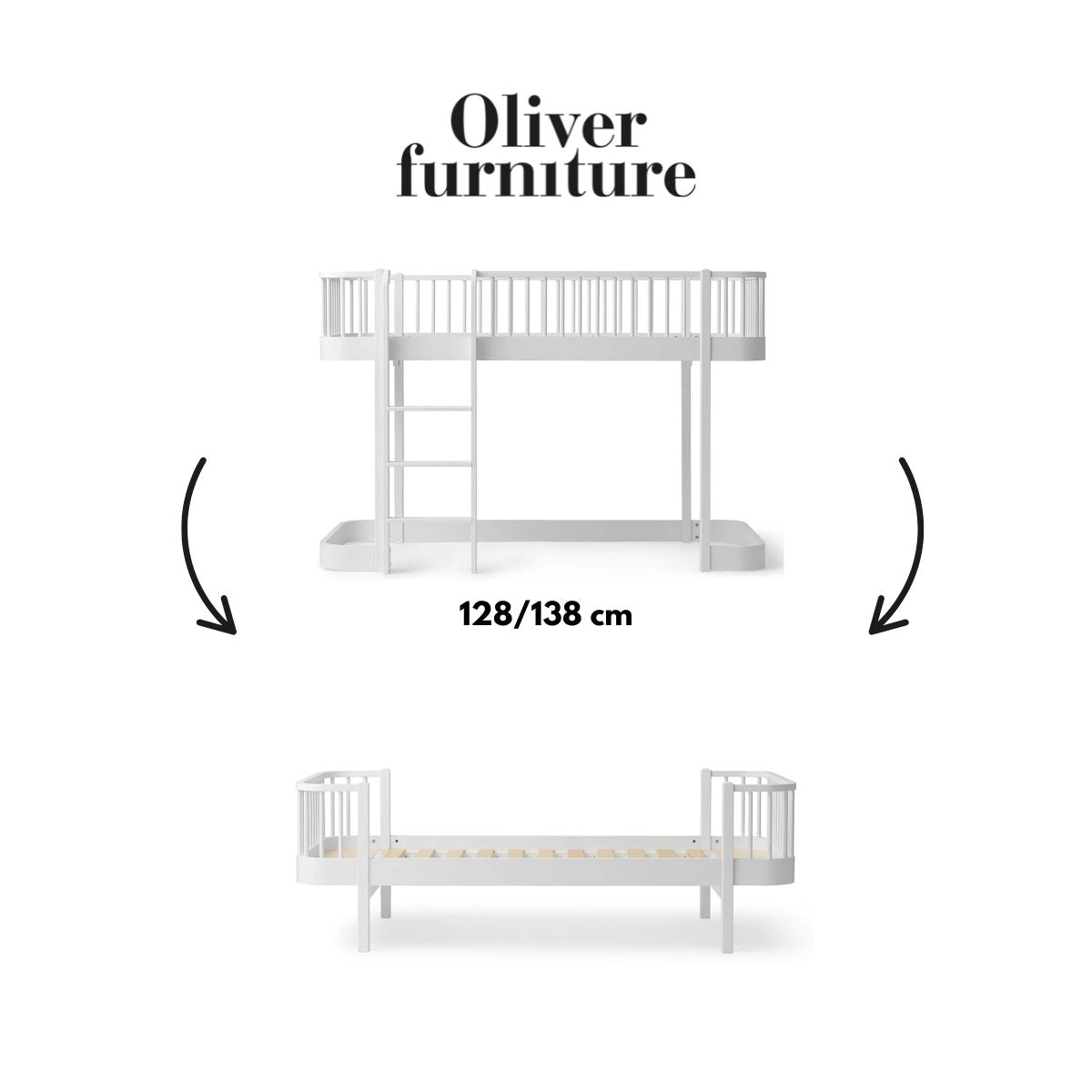OLIVER FURNITURE - 041709 - Kit De Conversion Original, Lit Mezzanine Mi - haut 128/138 Cm - En Lit, Blanc