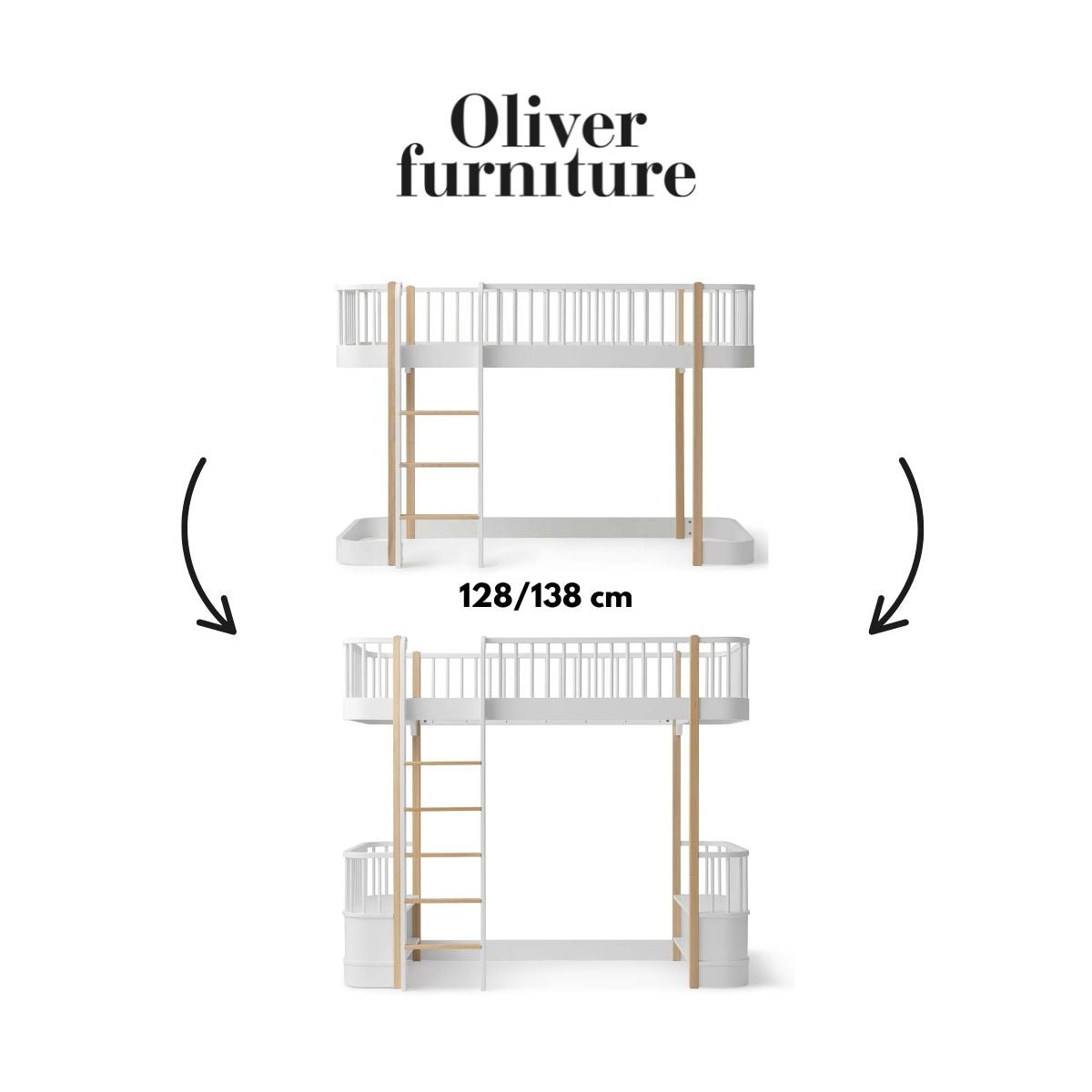 OLIVER FURNITURE - 041714 - Kit De Conversion Original, Lit Mezzanine Mi - haut 128/138 Cm - En Lit Mezzanine Haut, Blanc/chêne