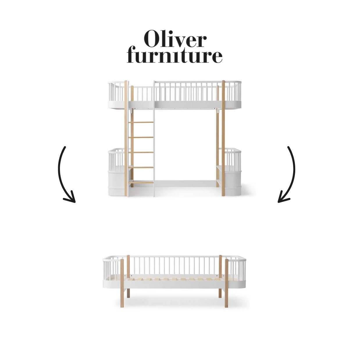 OLIVER FURNITURE - 041720 - Kit De Conversion Original, Lit Mezzanine Haut - En Lit Banquette, Blanc/chêne