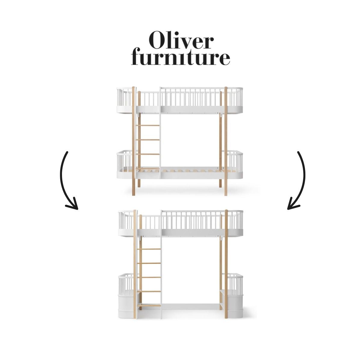 OLIVER FURNITURE - 041728 - Kit De Conversion Original, Lit Superposé - En Lit Mezzanine Haut, Blanc/chêne