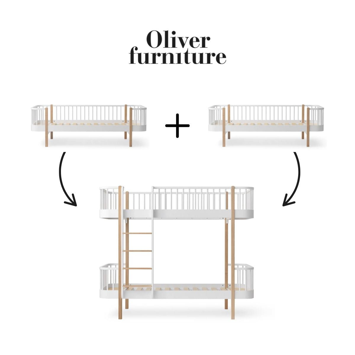 OLIVER FURNITURE - 041745 - Kit De Conversion Original, 2 Lits Banquette – En Lit Superposé, Blanc/chêne
