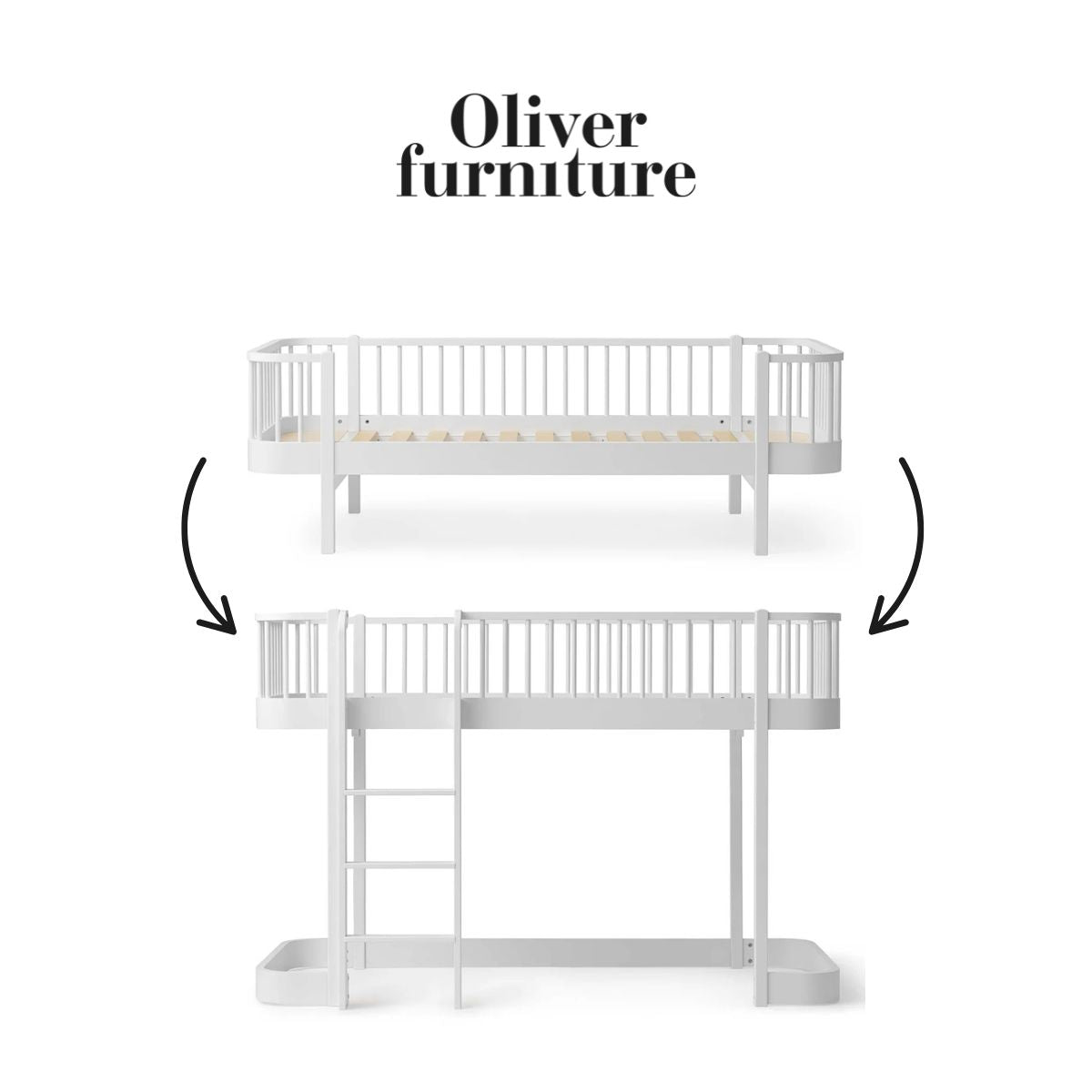 OLIVER FURNITURE - 041748 - Kit De Conversion Original, Lit Banquette - En Lit Mezzanine Mi - haut 138 Cm, Blanc