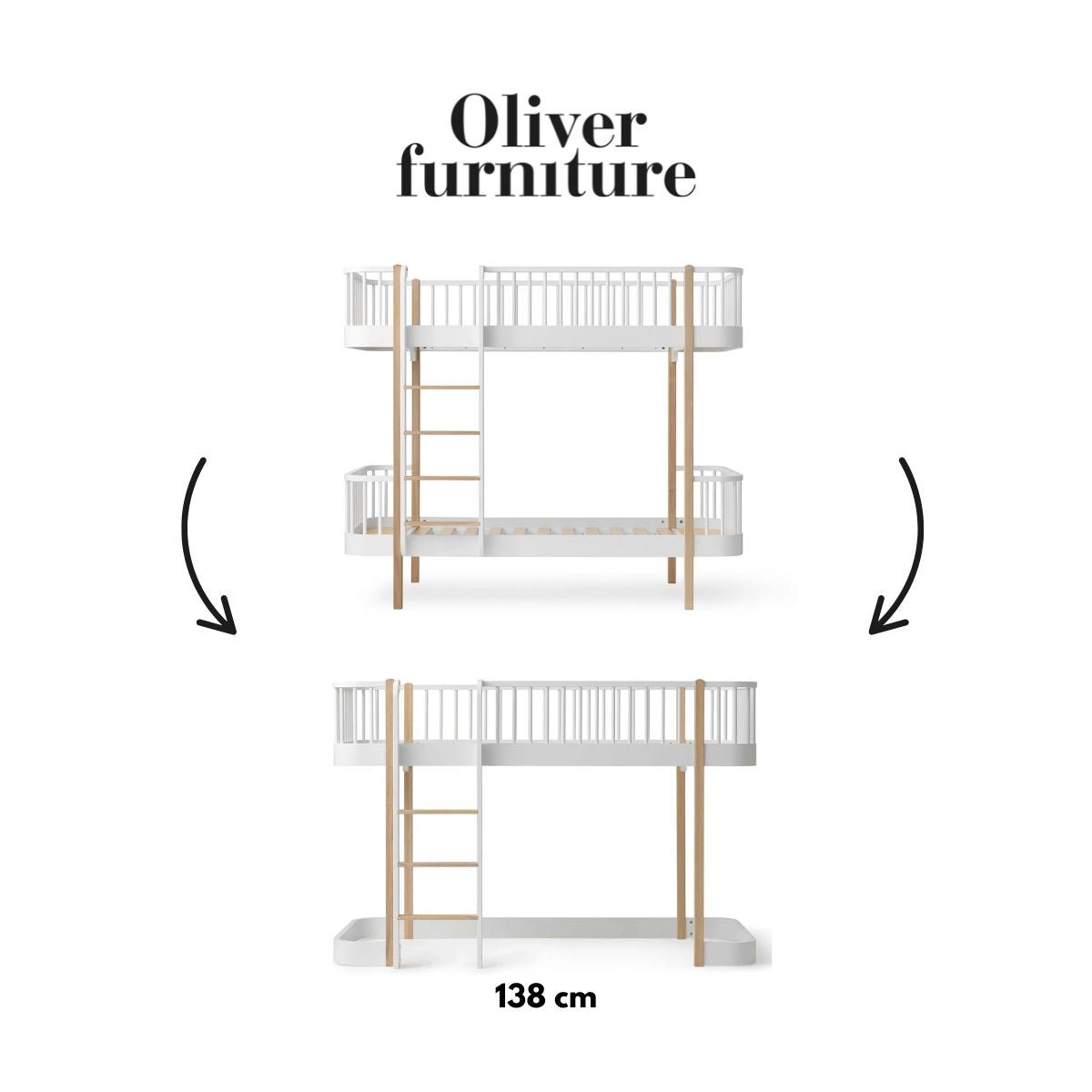 OLIVER FURNITURE - 041753 - Kit De Conversion Original, Lit Superposé - En Lit Mezzanine Mi - haut 138 Cm, Blanc/chêne