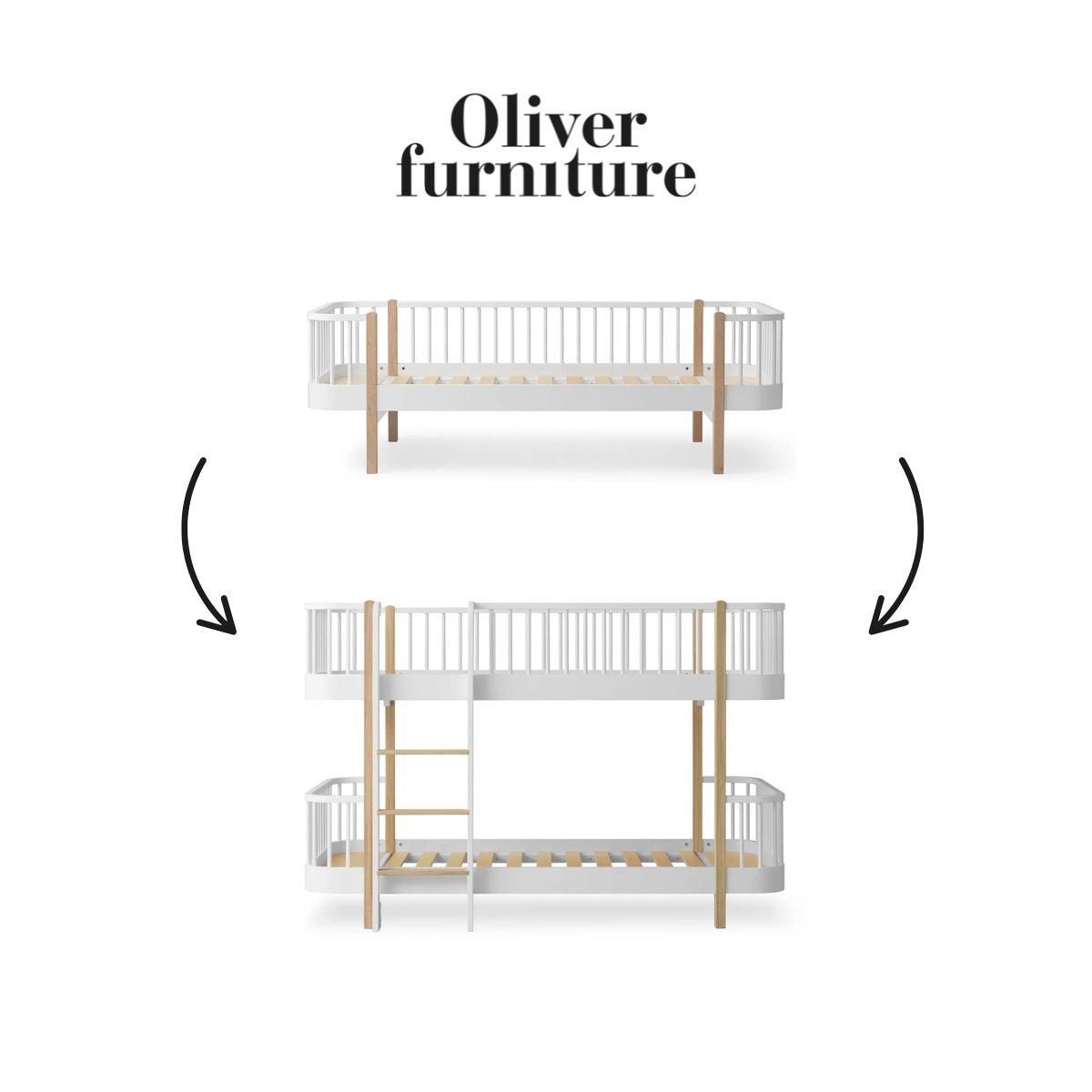 OLIVER FURNITURE - 041759 - Kit De Conversion Original, Lit Banquette - En Lit Superposé Mi - haut, Blanc/chêne
