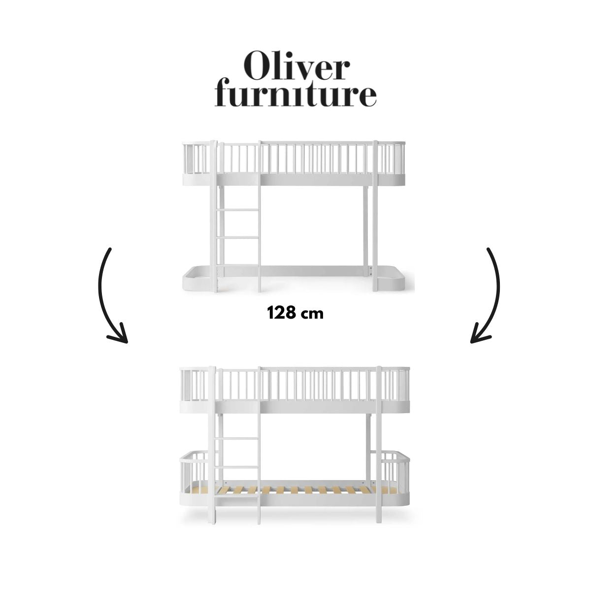 OLIVER FURNITURE - 041764 - Kit De Conversion Original, Lit Mezzanine Mi - haut 128 Cm - En Lit Superposé Mi - haut, Blanc