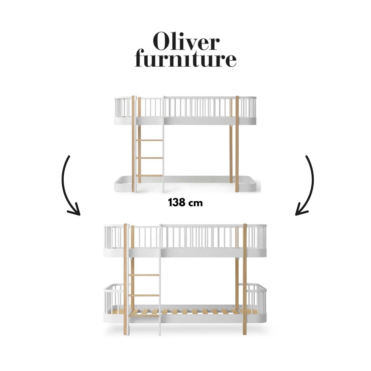 OLIVER FURNITURE - 041771 - Kit De Conversion Original, Lit Mezzanine Mi - haut 138 Cm - En Lit Superposé Mi - haut, Blanc/chêne