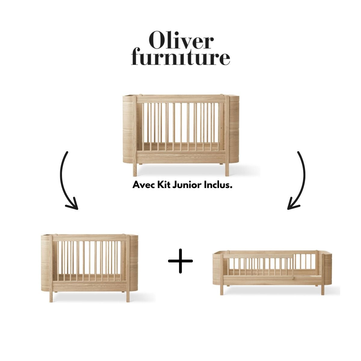 OLIVER FURNITURE - 041791 - Kit De Conversion - Lit Bébé Évolutif Mini+, Kit Famille (complément Au Lit Bébé Évolutif Mini+, Avec Kit Junior Inclus, Chêne)