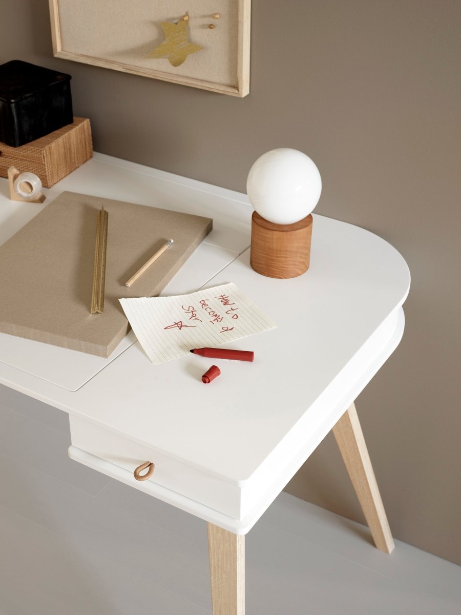 OLIVER FURNITURE - Bureau Wood 66 cm & Chaise Wood Avec Accoudoirs, L'ensemble, Blanc/Chêne