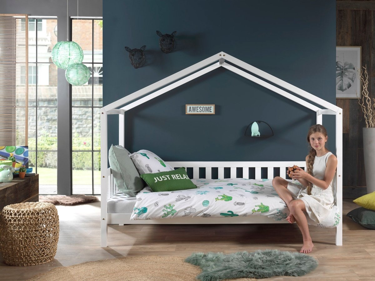 VIPACK - Lit Cabane DALLAS 90x200cm Avec Grille