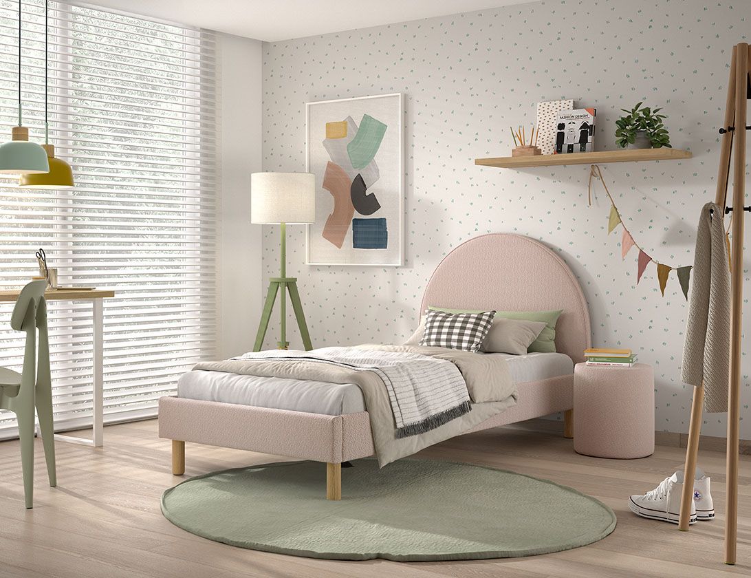 VIPACK - Lit Lune 90 X 200 Cm Rose Boucle