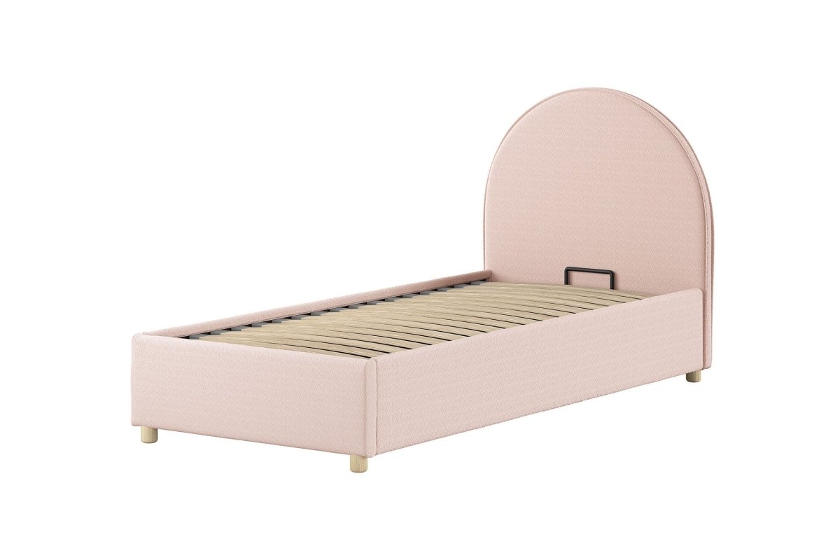 VIPACK - Lit LUNE Stockage 90 X 200 Cm Rose Bouclé