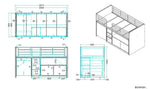 VIPACK - Lit Mi - Hauteur BONNY Avec Bureau & Rangement - Bleu 90 X 200 Cm