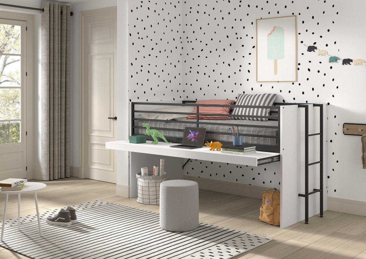 VIPACK - Lit Mi - Hauteur SAM (85) 90 X 200 cm Blanc