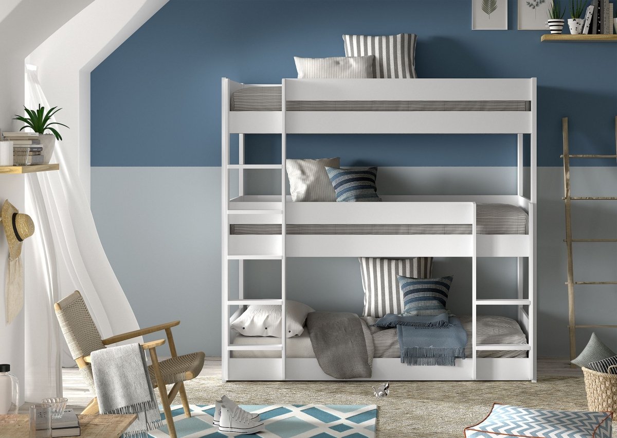 VIPACK - Lit Superposé Triple SCOTT 90x200cm Blanc - Les Petits