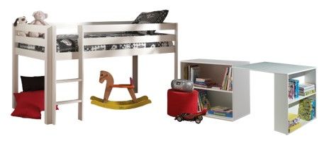 VIPACK - Lit Mi - Hauteur (H 115cm) PINO Avec Échelle 90 X 200 cm Blanc