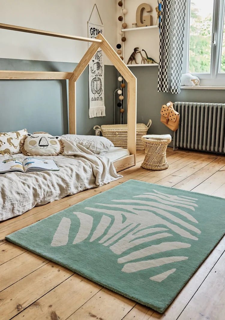 BLEUU - STUDIO - Tapis Enfant Zebre Vert 100 x 130 Cm