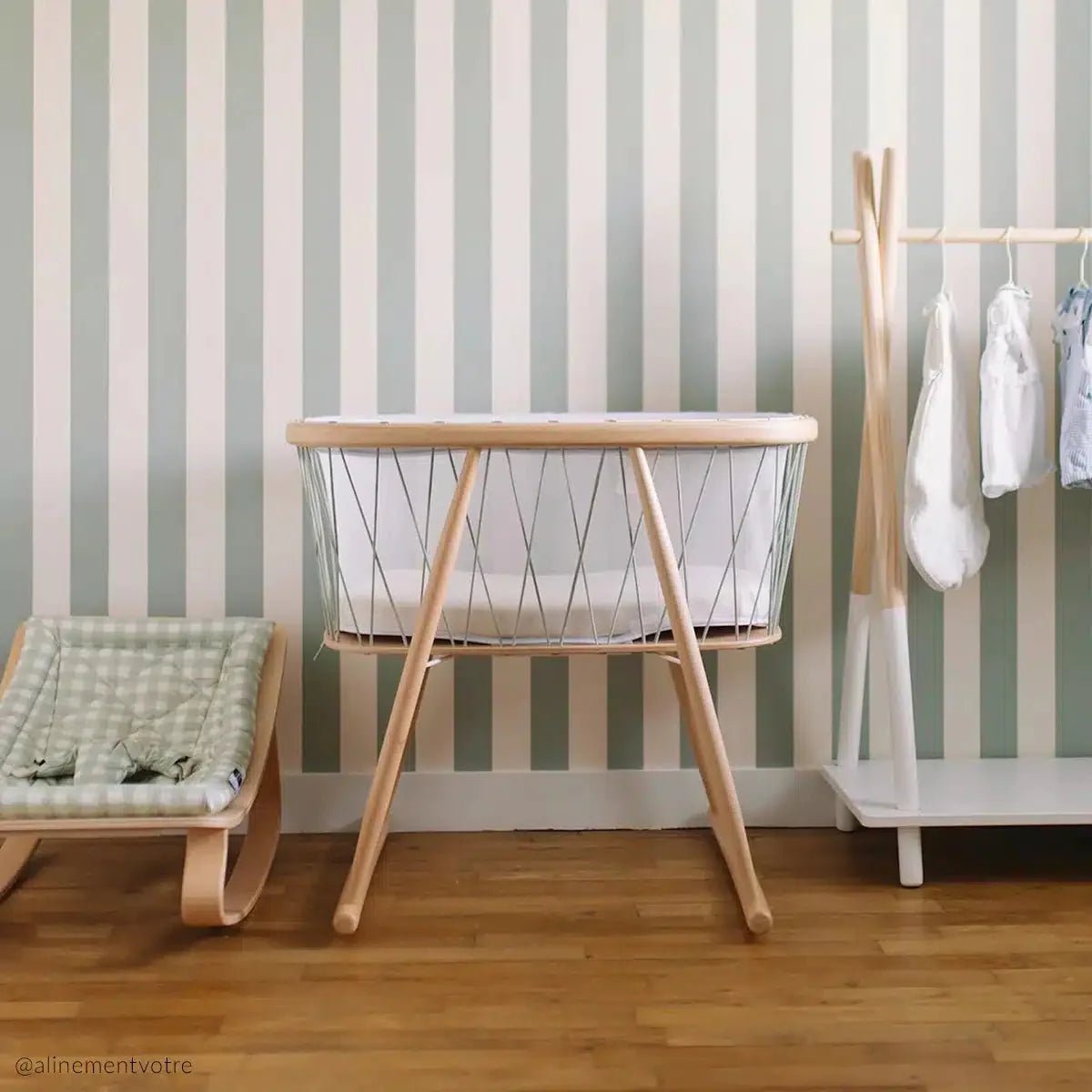 CHARLIE CRANE - Berceau KUMI / Cocon Mesh / Lacets Lichen / Matelas coco naturel