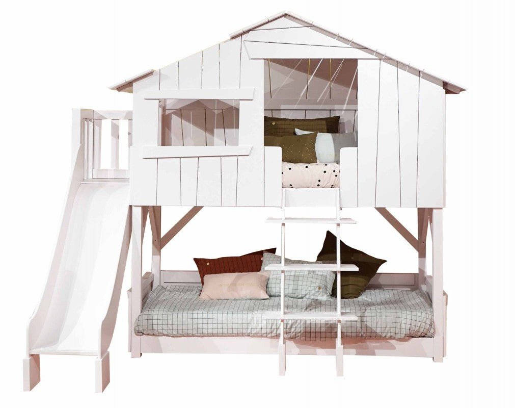 MATHY BY BOLS - Lit Cabane Superposé & Toboggan Plate - forme 90 x 190 cm (MDF+SAPIN)