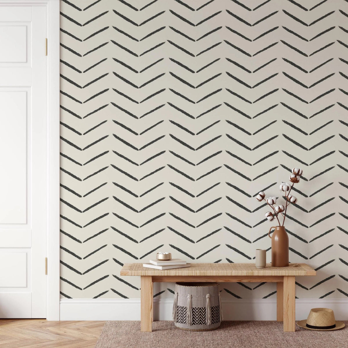 MUNKS & ME - Papier Peint Chambre Enfant à Motif Répété - À Chevrons | Charbon