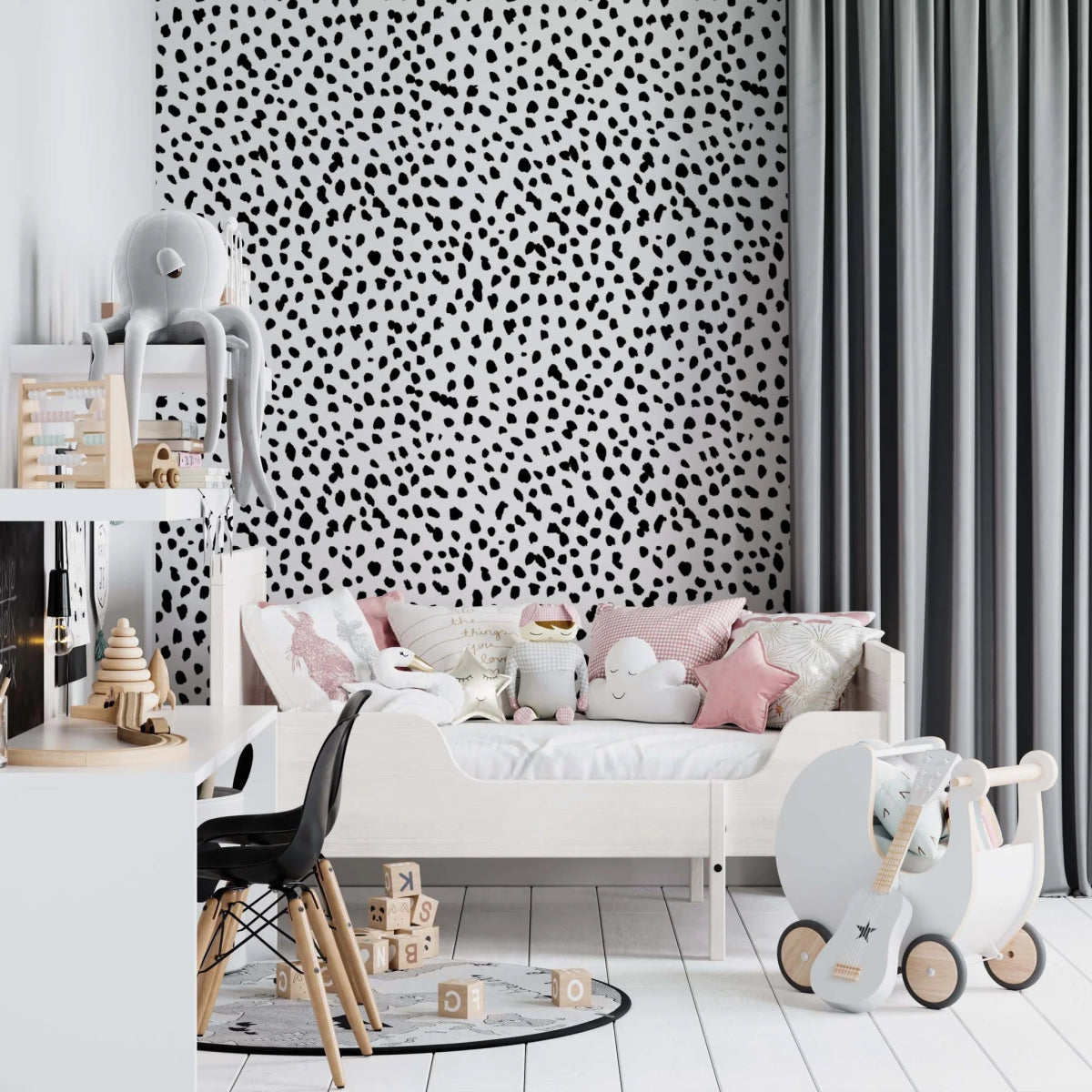 MUNKS & ME - Papier Peint Chambre Enfant à Motif Répété - À Pois Dalmatien | Noir